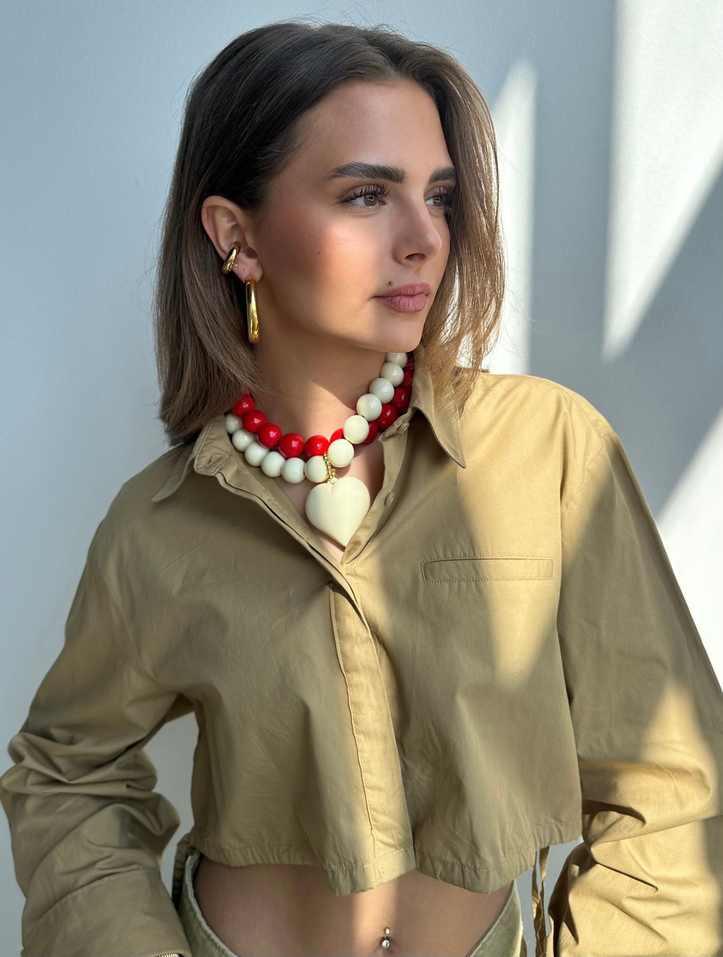 Alexia ketting - beige / hart